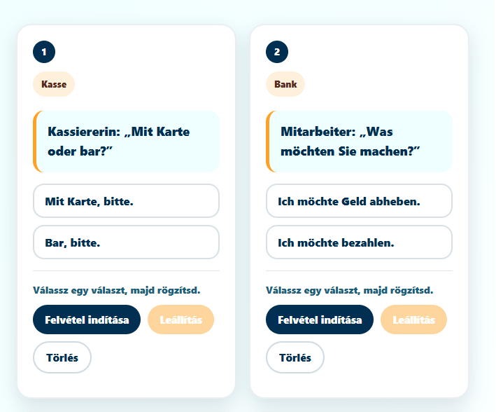 Hangfelvevős beszédgyakorló feladat a Glossa Art Tanulótérben