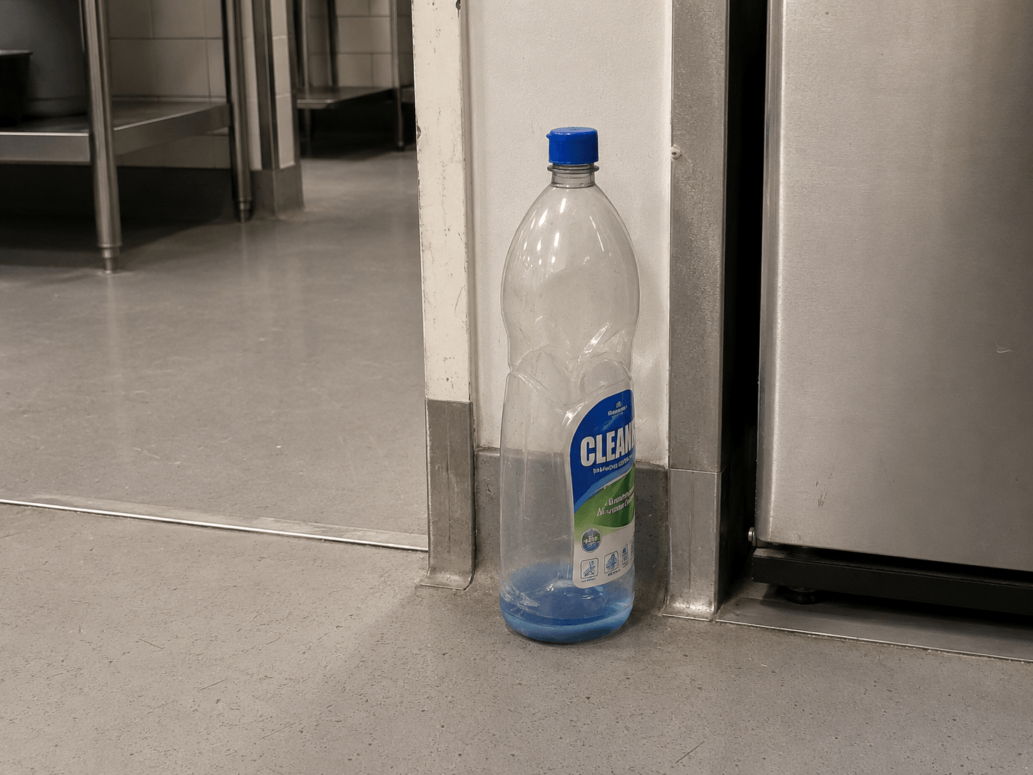 Eine fast leere Flasche Reinigungsmittel